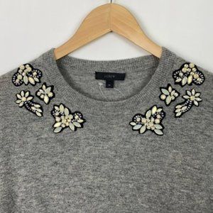 NWT J.Crew M Sweater Gray Faux-Opal Embellished Holiday